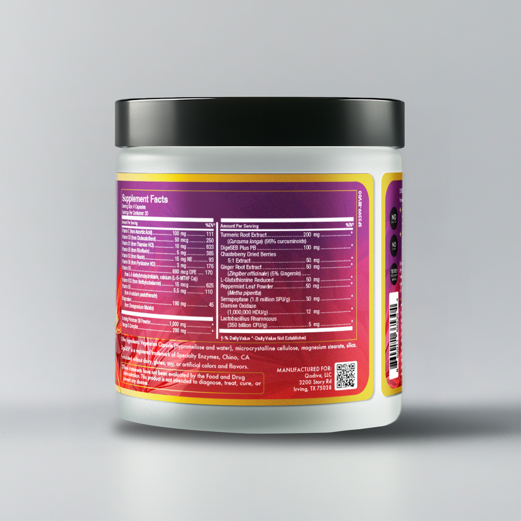 Qodiva Complete Menstrual Support Supplement – 120 Vegetarian Capsules (30-Day Supply)